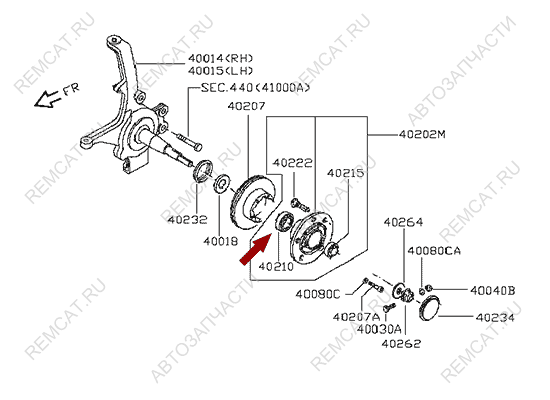 На схеме изображен подшипник передней ступицы Ниссан Кабстар (Nissan Cabstar) - внутренний, 322199X501