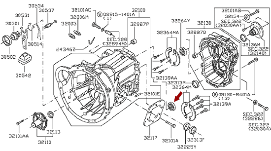 На схеме изображен подшипник первичного вала КПП Ниссан Кабстар (Nissan Cabstar), 322039X501