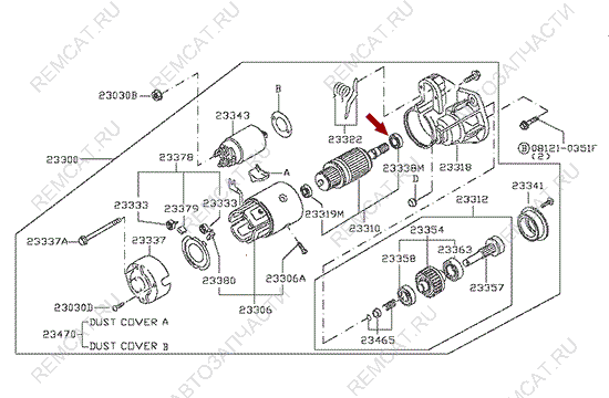 На схеме изображен подшипник стартера Ниссан Кабстар (Nissan Cabstar) – задний, 23319M4900