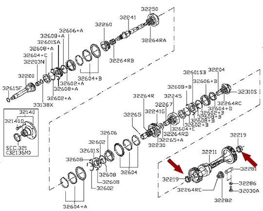 На схеме изображен подшипник промежуточного вала КПП Ниссан Кабстар (Nissan Cabstar), 322199X502