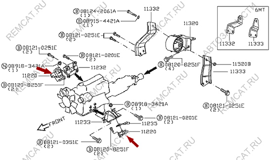 На схеме изображена опора (подушка) крепления двигателя Ниссан Кабстар (Nissan Cabstar) - передняя, 11220MC00B
