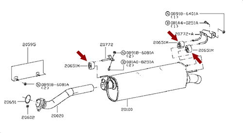 На схеме изображена подушка крепления глушителя Ниссан Кабстар (Nissan Cabstar), 20651AX620