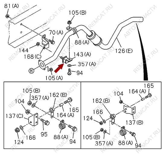 На схеме изображена подушка крепления выхлопной трубы ISUZU NQR75 | NPR75, 8973716551