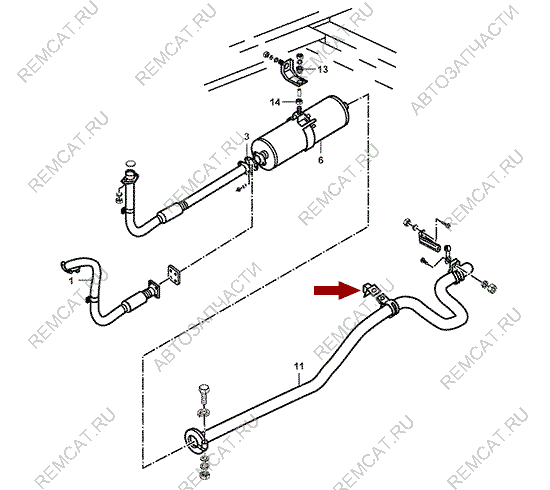 На схеме изображена подушка крепления выхлопной трубы JMC 1032, 1001430А