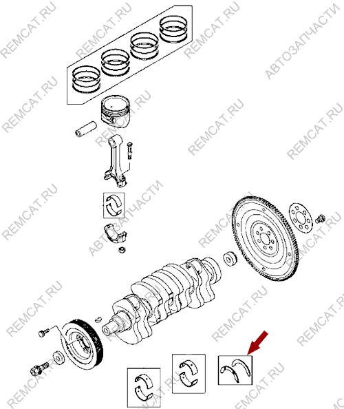 На схеме изображены полукольца коленвала Brilliance M2, 2 шт, комплект, DAMD158149