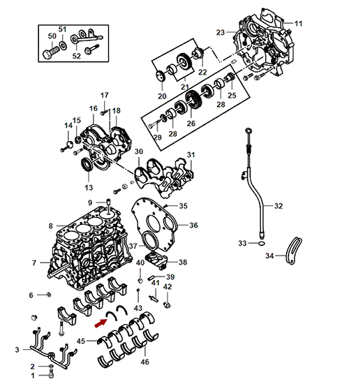 На схеме изображены полукольца коленвала JMC 1032 (STD), 2 шт, к-т, 1002014BB