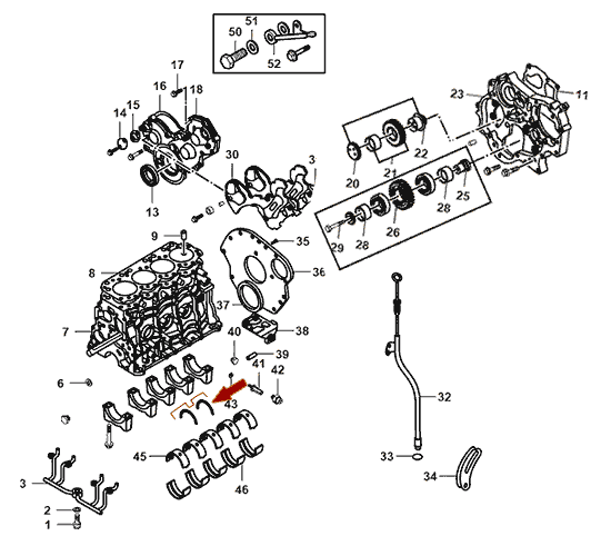 На схеме изображены полукольца коленвала Landwind X6 (+ 0.25), 2 шт, к-т, 1002015BB