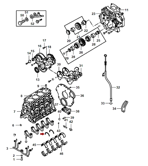 На схеме изображены полукольца коленвала Landwind X6 (STD), 2 шт, к-т, 1002014BB
