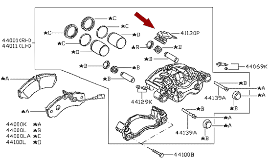 На схеме изображена пластина прижимная передней тормозной колодки Ниссан Кабстар (Nissan Cabstar), 41130MB20A