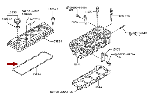На схеме изображена прокладка клапанной крышки Ниссан Кабстар (Nissan Cabstar), 13270MA70A