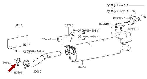 На схеме изображена прокладка (кольцо) глушителя Ниссан Кабстар (Nissan Cabstar), 2069119U00