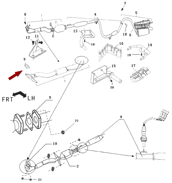 На схеме изображена прокладка приемной трубы (задняя часть) Brilliance M2, 3001458