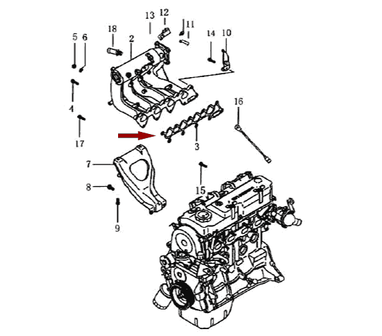 На схеме изображена прокладка впускного коллектора Brilliance M2, DAMD312441