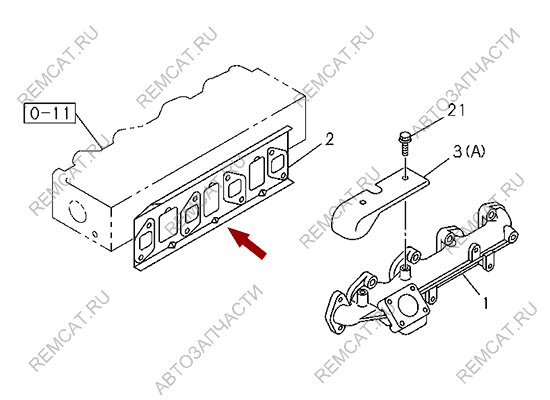 На схеме изображена прокладка выпускного коллектора ISUZU NKR55, 8971092161