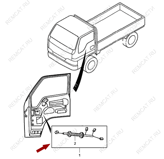 На схеме изображена проводка (жгут) водительской двери JMC 1052, 374810003