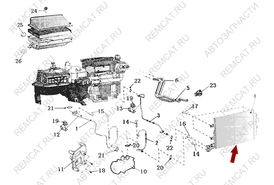 На схеме изображен радиатор кондиционера Brilliance V5, 4093156