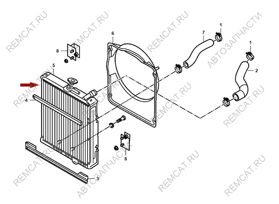 На схеме изображен радиатор охлаждения двигателя JMC Baodian, 130110018B
