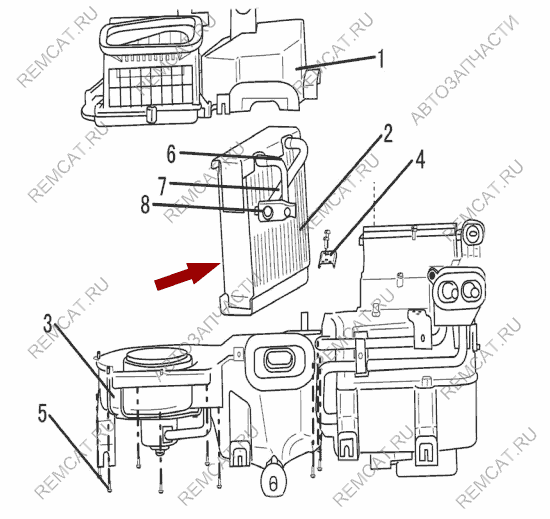 На схеме изображен радиатор отопителя (печки) Brilliance V5, Y115610100