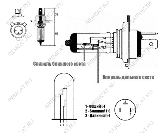 На схеме изображен фишка (разъем) лампы H4 фары JMC 1051, 37121000KIT