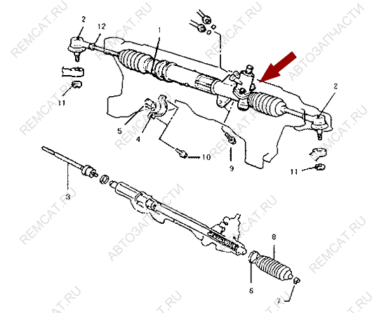 На схеме изображена рейка рулевая Brilliance M2, в сборе, 3001049