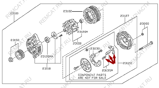 На схеме изображен реле - регулятор генератора Ниссан Кабстар (Nissan Cabstar), 2314231U00