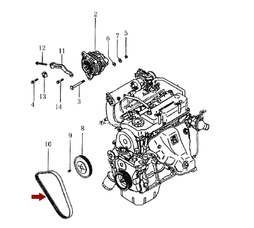 На схеме изображен ремень генератора Brilliance M2, DAMD373620