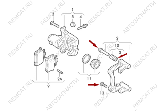На схеме изображен ремкомплект направляющих заднего тормозного суппорта Brilliance V5, SHZ3501083KIT