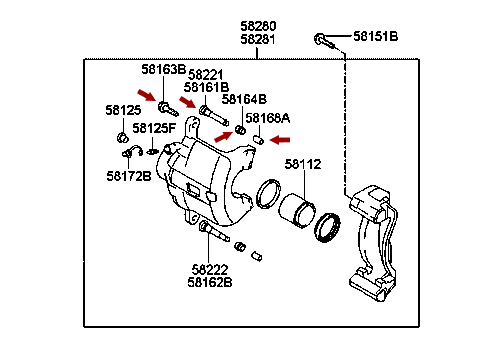 На схеме изображен ремкомплект направляющих заднего тормозного суппорта Landwind X6, 3624070RL