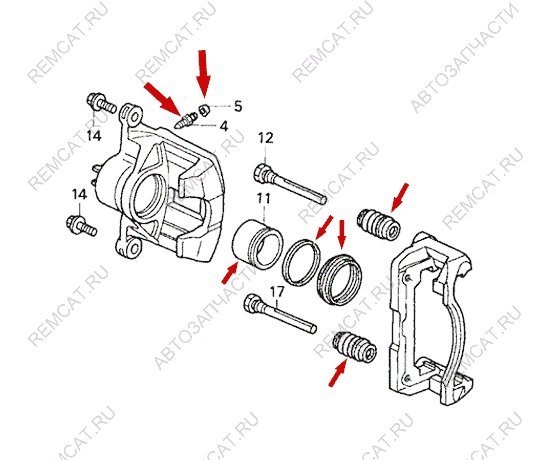 На схеме изображен ремкомплект тормозного суппорта Brilliance M2 - задний (поршень + резинки), 3018618KIT