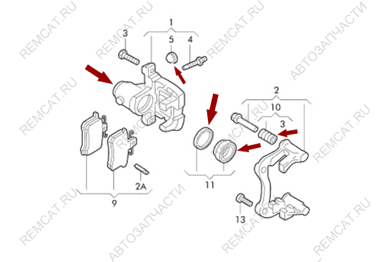 На схеме изображен ремкомплект заднего тормозного суппорта Brilliance V5 (резинки), SHZ3501082KIT