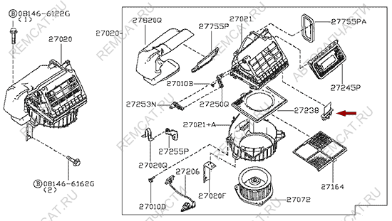 На схеме изображен резистор мотора отопителя (печки) Ниссан Кабстар (Nissan Cabstar), 271508H300