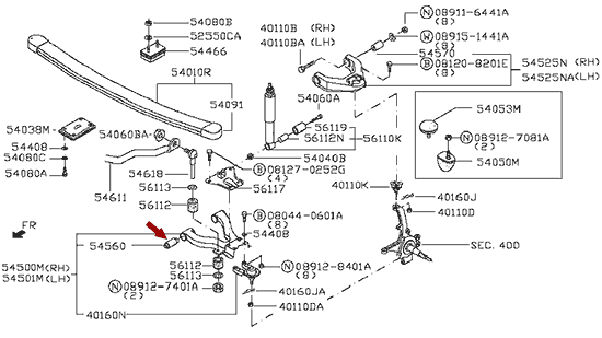 На схеме изображен cайлентблок переднего нижнего рычага Ниссан Кабстар (Nissan Cabstar), 545609X501