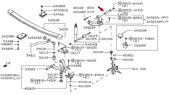 На схеме изображен cайлентблок переднего верхнего рычага Ниссан Кабстар (Nissan Cabstar), 545429X500
