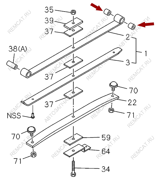 На схеме изображен сайлентблок задней рессоры Isuzu (Исузу) NLR85/NMR85 (половинка), 16 мм, 8941185881