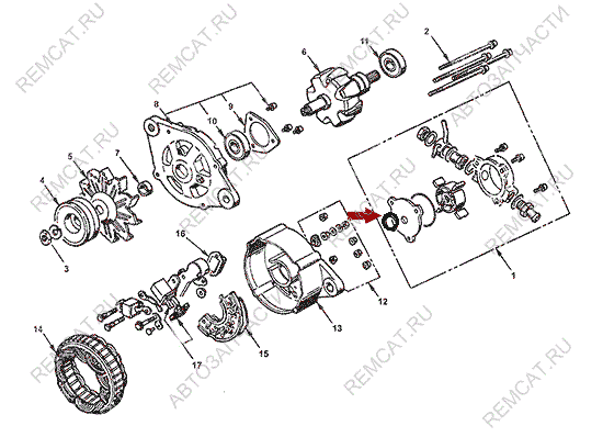 На схеме изображен сальник генератора JMC 1032 - задний, 3701902BB