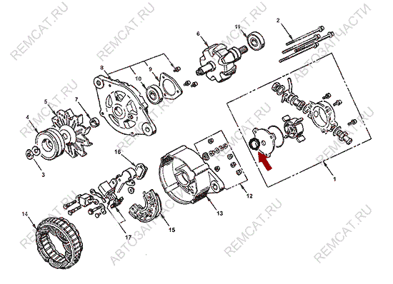 На схеме изображен сальник генератора JMC 1051 - задний, 3701902BB