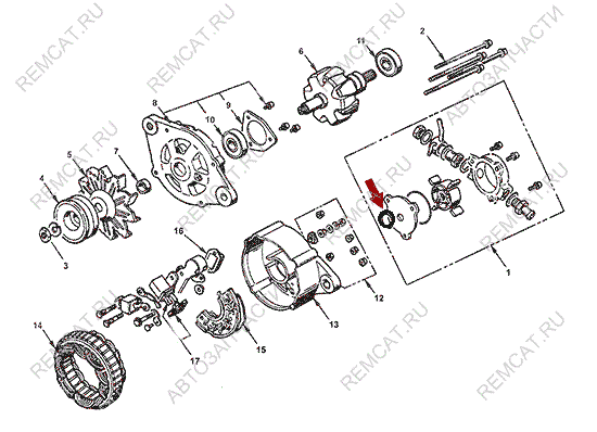 На схеме изображен сальник генератора JMC 1052 - задний, 3701902BB