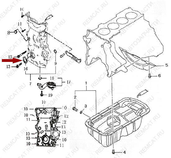 На схеме изображен сальник коленвала Brilliance V5 - передний, 1052B062