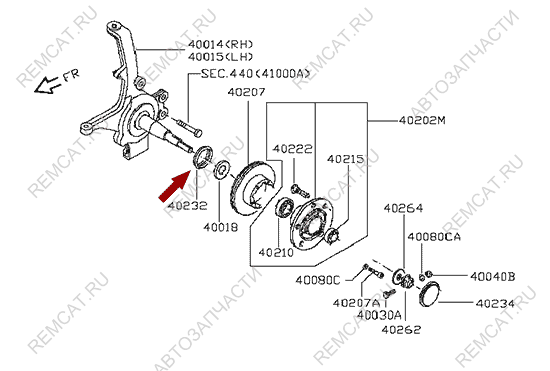 На схеме изображен сальник передней ступицы Ниссан Кабстар (Nissan Cabstar), 402329X50A