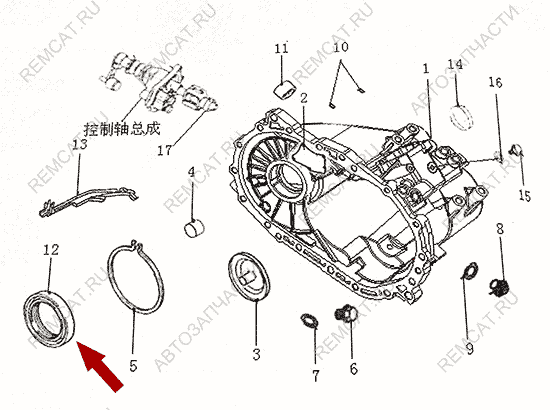 На схеме изображен сальник привода шруса Brilliance V5, JW5F231701006