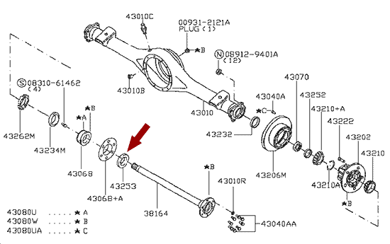 На схеме изображен кольцо уплотнительное (пыльник) задней полуоси Ниссан Кабстар (Nissan Cabstar), 432539X600