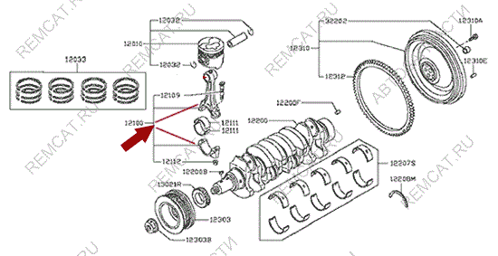 На схеме изображен шатун поршня Ниссан Кабстар (Nissan Cabstar), 121002W20A