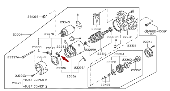 На схеме изображены щетки стартера Ниссан Кабстар (Nissan Cabstar) 233793M000