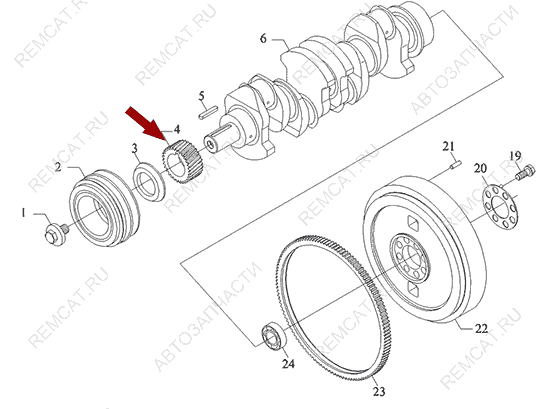 На схеме изображена шестерня коленвала Foton 1039/1049C, E049304000033