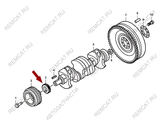 На схеме изображена шестерня коленвала JMC 1051, 1005012TARC1
