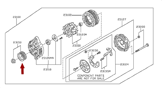 На схеме изображен шкив генератора Ниссан Кабстар (Nissan Cabstar), 231502W20C