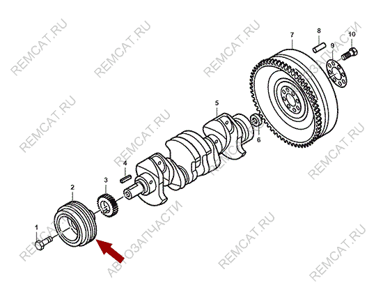 На схеме изображен шкив коленвала JMC 1051, 1005100CAT