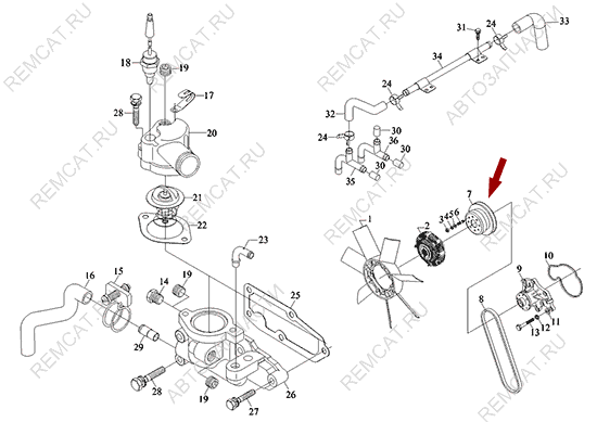 На схеме изображен шкив водяного насоса (помпы) Foton 1039/1049C, E049351000007