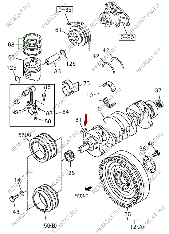 На схеме изображена шпонка коленвала ISUZU NKR55, 9080307430