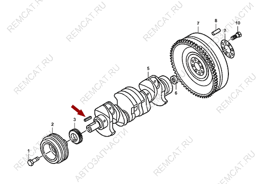 На схеме изображена шпонка коленвала Landwind X6, 1005901BB